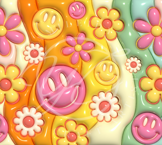 3D Retro - Carita Feliz & Flores